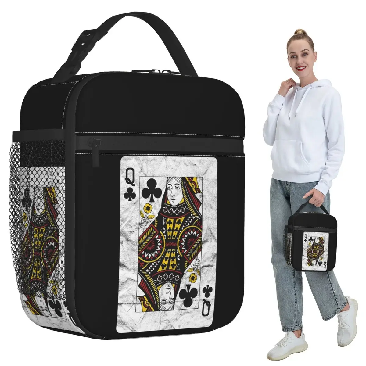 Playing Cards Queen Clubs (distressed Design) Insulated Lunch Bag for Women Office Cooler Thermal Food Box Tote Lunch Boxes
