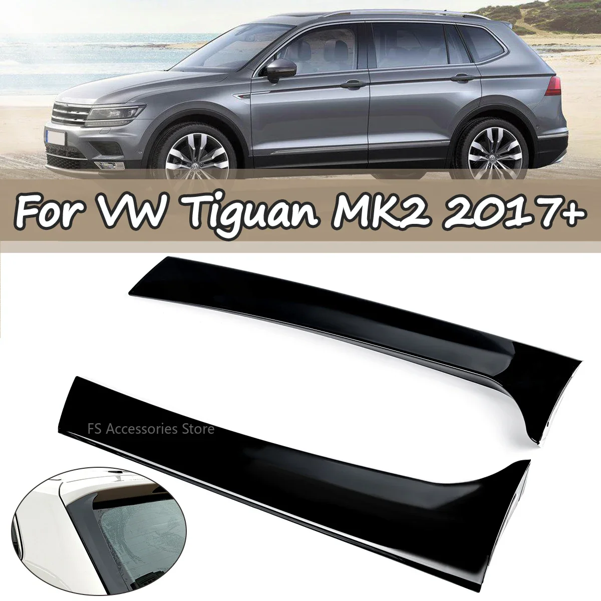 Für Volkswagen Für VW Tiguan L Tiguan MK2 2017 + Glänzend Schwarz Auto Hinten Fenster Seite Spoiler Canard Splitter Trim spoiler
