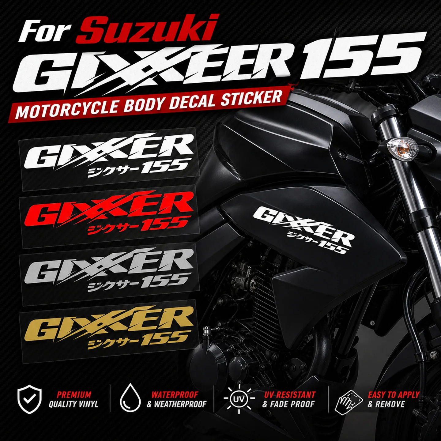 Für Suzuki GIXXER 155 NK SF Reflektierende Motorrad-Aufkleber Dekor Sport Moto Karosserie Tankverkleidung Vinyl Zubehör Aufkleber 2 Stück