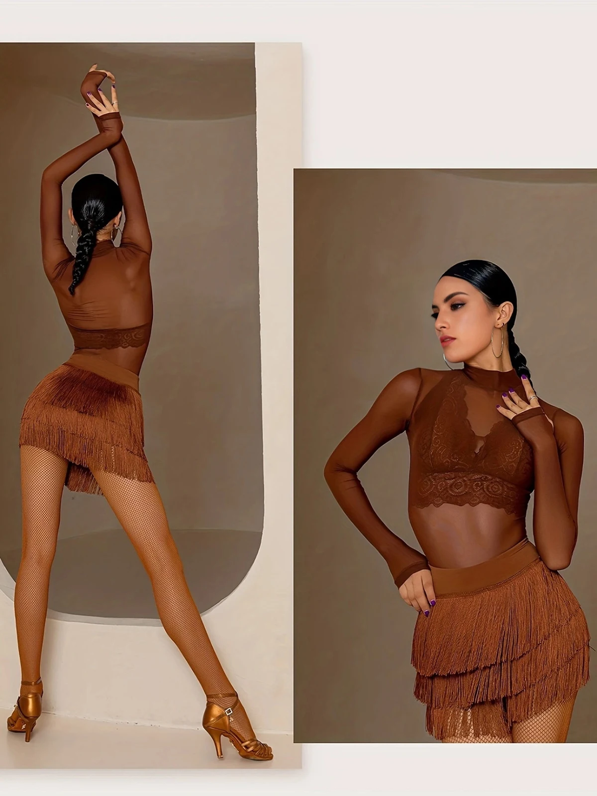 

Women Adult Latin Dance Skirt Velvet Ballroom Rumba Samba Tassels Dancewear Female Training Chacha Safety Performance Costume