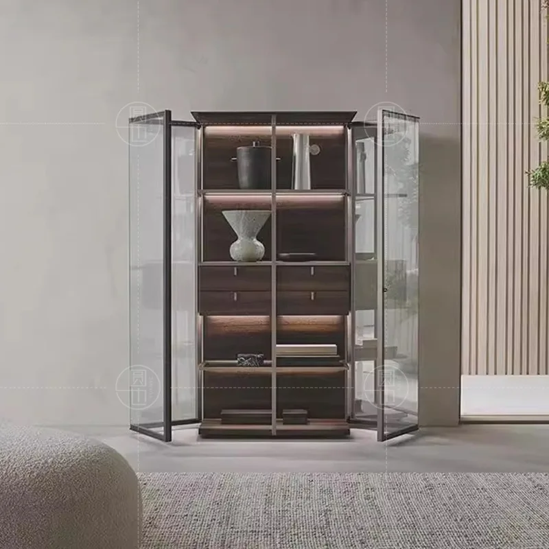 

Italian light luxury double-door glass aircraft cabinet wine cabinet modern high-end figure red wine display cabinet solid wood
