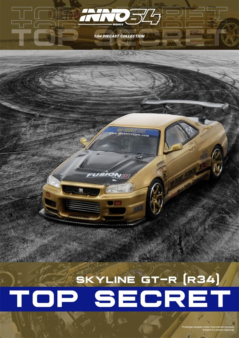 

INNO 1:64 TOP SECRET R34 GT-R / SKYLINE 2000 GT-R KPGC10 #1 / R89C Alloy Vehicle Car Model