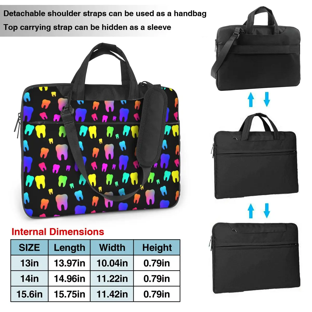 Rainbow Teeth Laptop Bag Shockproof Case Computer Bag 13 14 15.6 Inch Crossbody Notebook Pouch For Macbook Pro Air