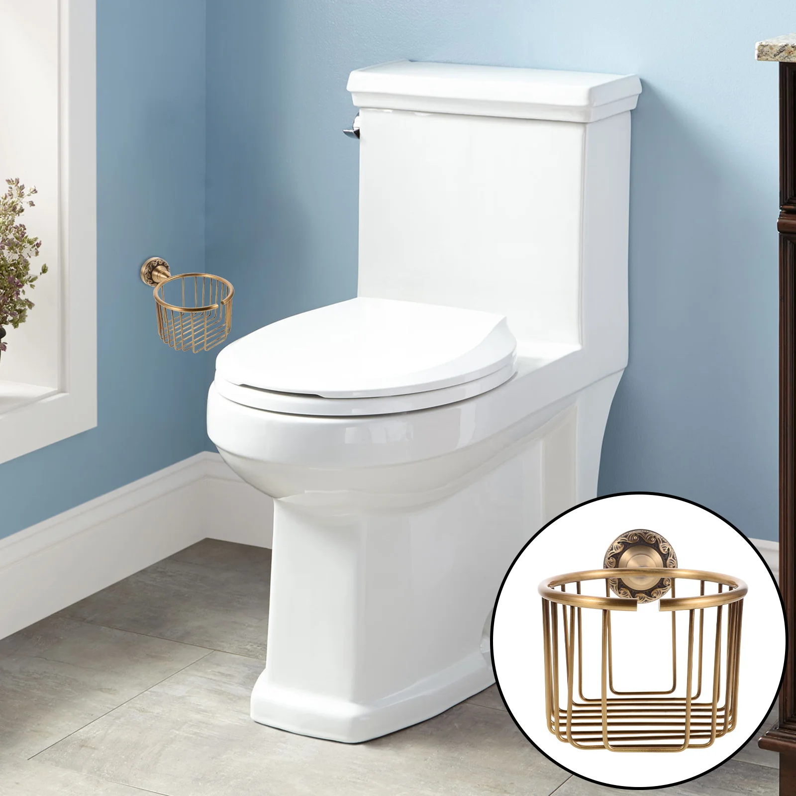 

Vintage Wall Mounted Brass Toilet Paper Holder Tissue Basket Wire Rack Bathroom Organizer Storage Tissue Storage Rack