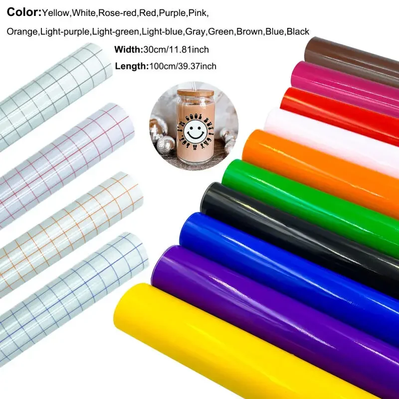 

Permanent Vinyl Roll Bundle 30x100cm 15Color Adhesive Sheets+Transfer Tape for Cutting Machines,Crafts,Stickers,Party Decoration