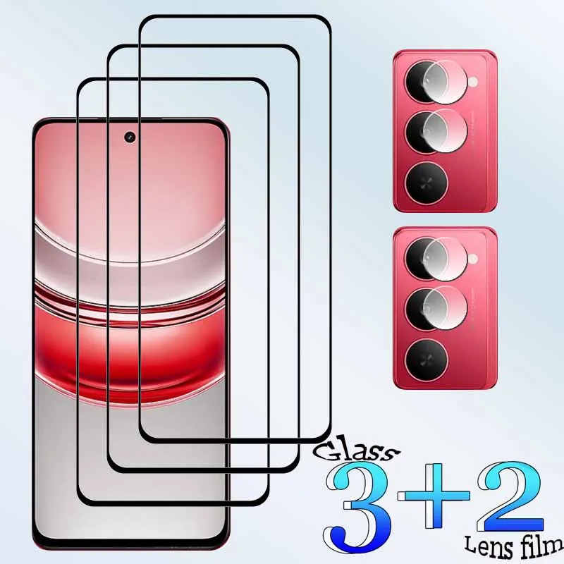 

3+2 For Realme 14X V60Pro Tempered Glass Shockproof 9H Clearly Anti-Scratch Front Protector +Soft Camera lens film