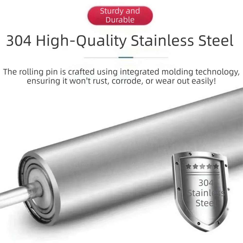 Non-Stick Stainless Steel Rolling Pin 360 Degree Rotating Smooth Surface Dough Roller Single Handed Easy To Clean Pasta Maker