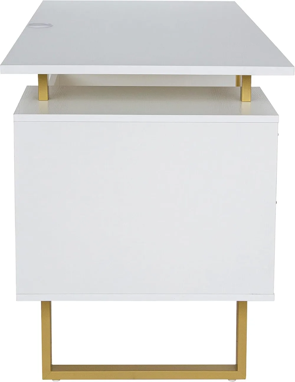 Grande mesa flutuante da superfície do Desktop, gavetas do armazenamento e armário, escritório moderno, branco e ouro, 23,6 "D x 51,2" W x 29,8 "H, 51,25" W