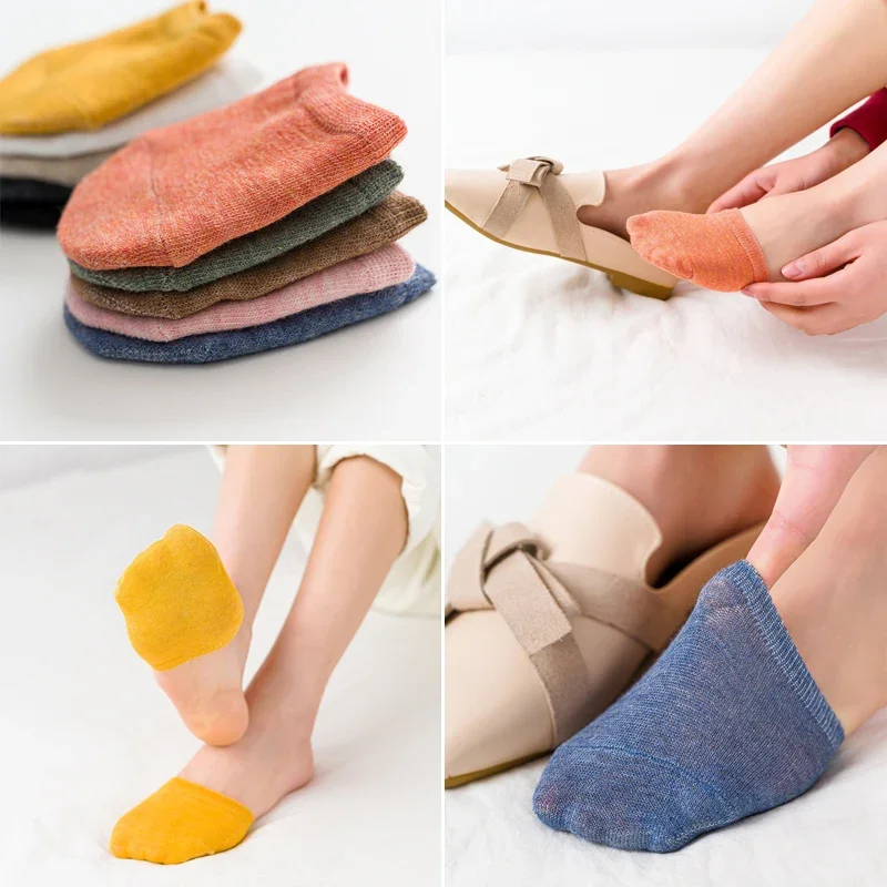 5 Pairs Forefoot Socks Woman Summer Solid Color Female Half Foot Toe Cover Half Socks Heels Invisible Cotton Breathable Socks