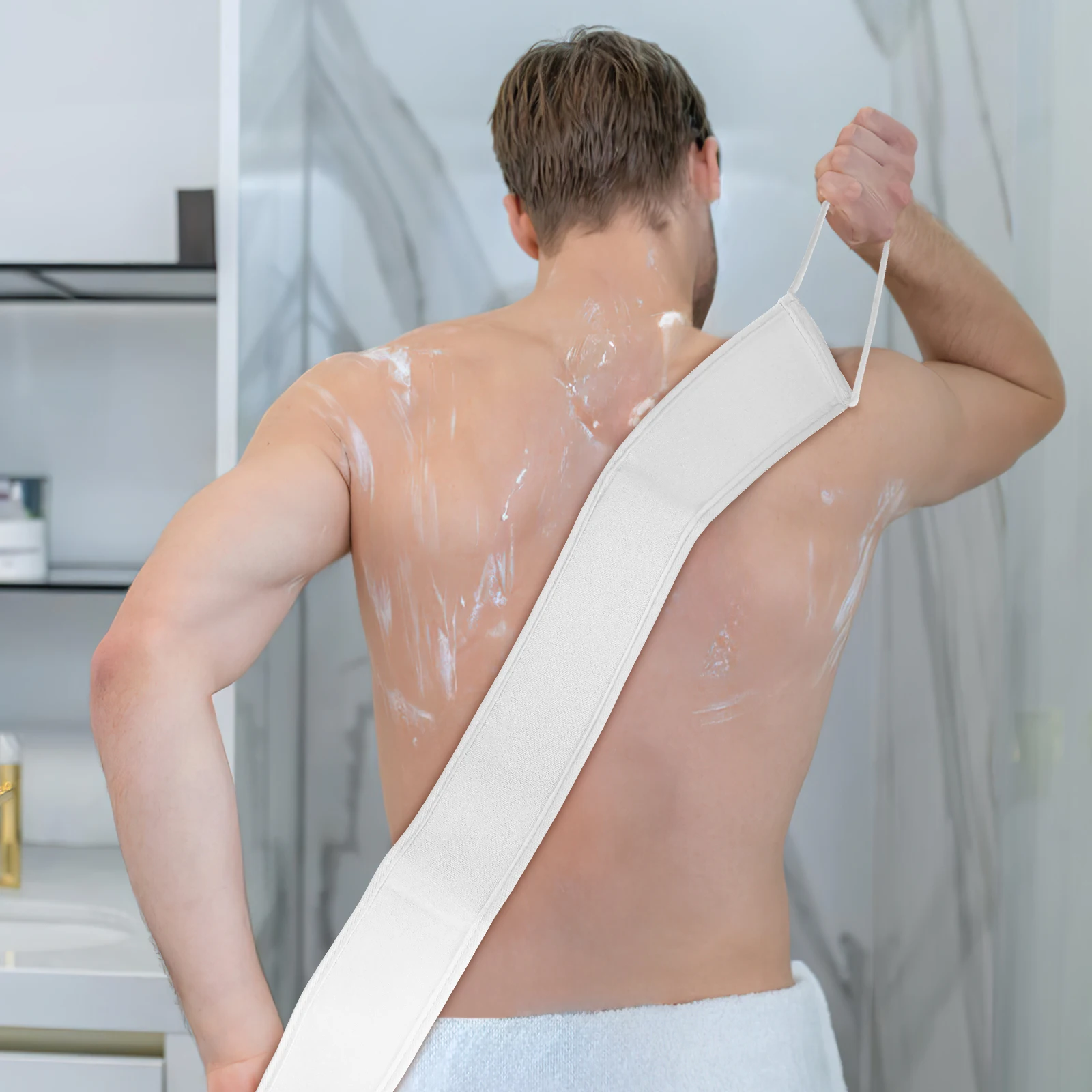 

2 шт., скребок для спины из натуральной люфы, отшелушивающая ткань для душа, эффективное удаление омертвевшей кожи, удобная ручка для захвата, современный стильный универсальный