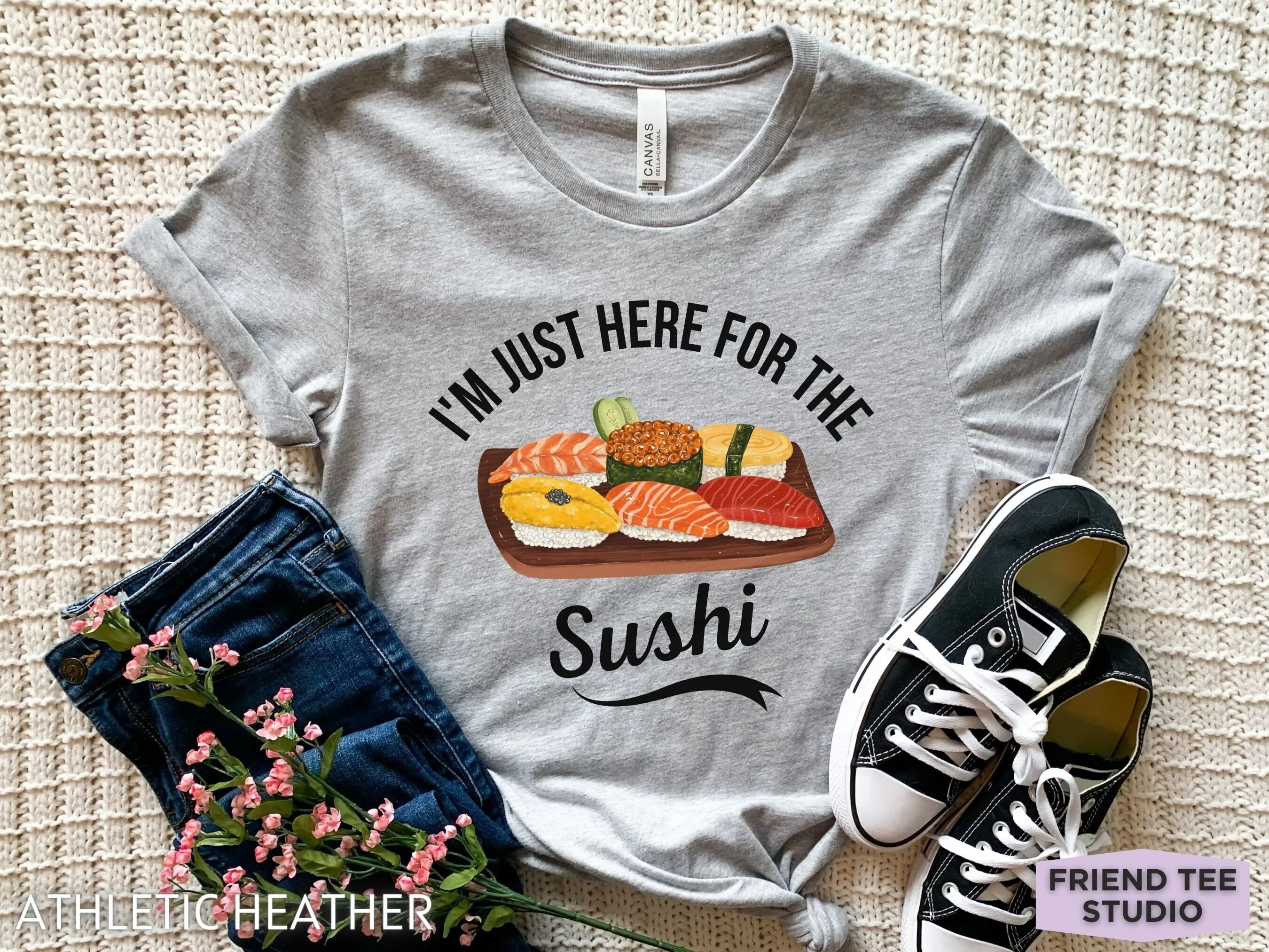 

Футболка с суши для ее забавных любителей японской кухни, милая одежда, еда