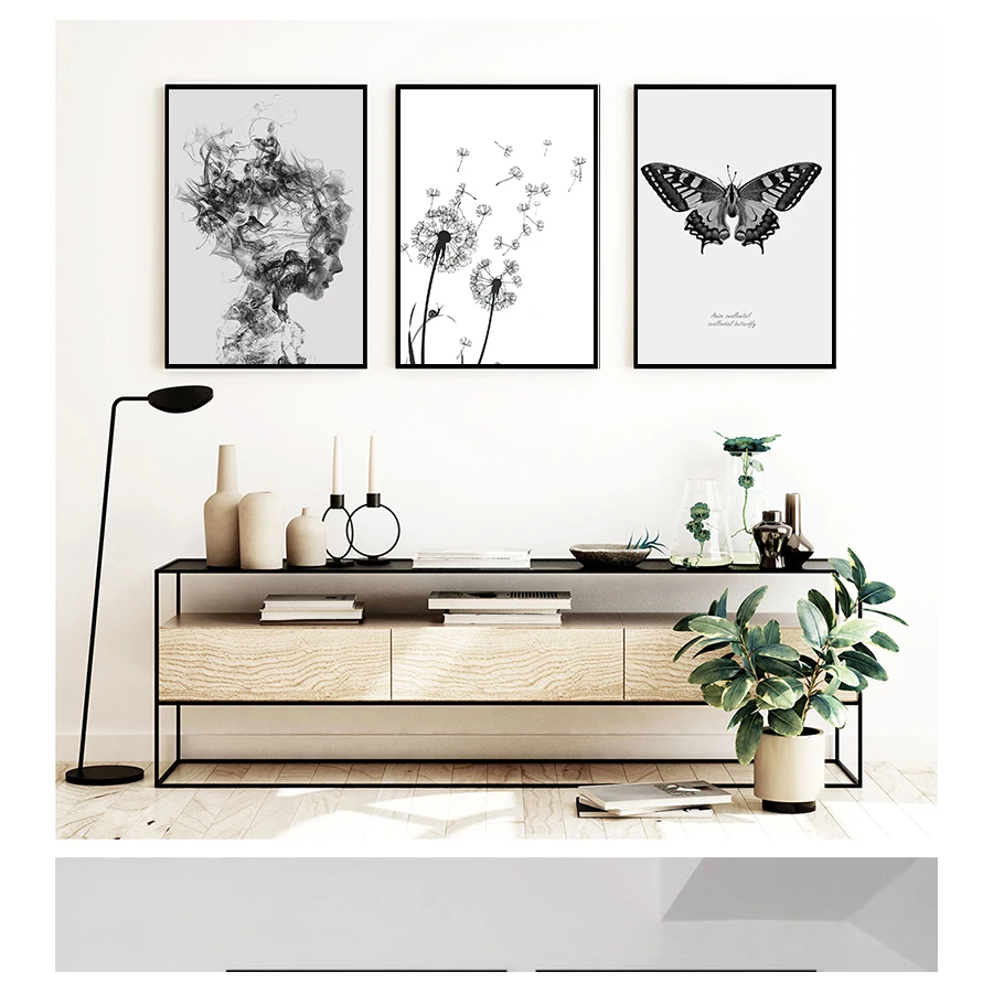 صور تجريدية لرسومات الريش ، طباعة فن الفراشة ، ملصق شمالي ، ديكور حائط غرفة المعيشة ، أبيض وأسود #4