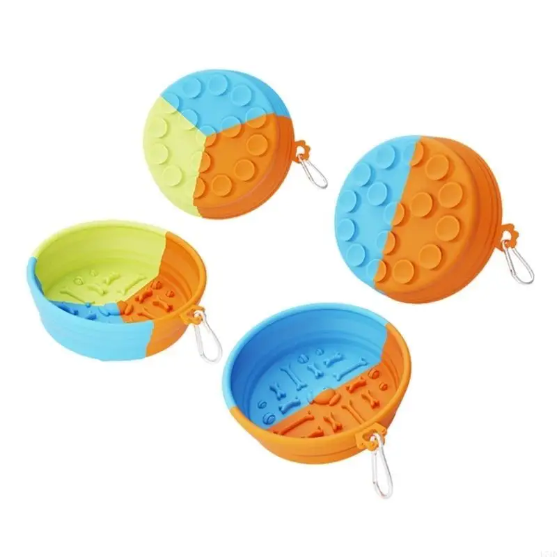 L74D Pet Feeding Bowl with Hook Dog Slow Feeder Bowls Practical Dog Cats Foldable Bowl Dispenser for Outdoor Travel
