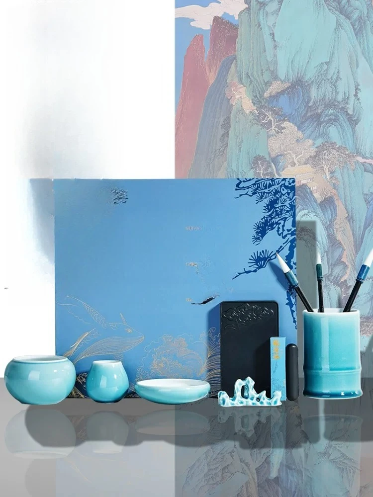 Study Four Treasures Set View Canghai Pen and Ink Paper Inkstone Porcelain Calligraphy Chinese Painting Works Special