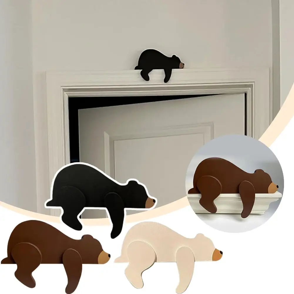 Bonito pequeno urso portão ângulo decoração casa moldura da porta dos desenhos animados artesanal fabricação urso de madeira adequado para moldura tv j5t1