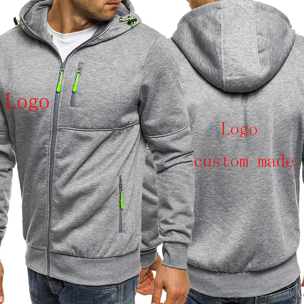 Sweat à capuche zippé à manches longues pour hommes, personnalisation du logo, survêtement à la mode, manteau mince, vestes haut, printemps, automne, nouveau, 2023