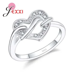 Nice Band Rings For Girlfriend One Love Heart With Spiral 925 Sterling Silver Rings Setting White Crystals Women Party