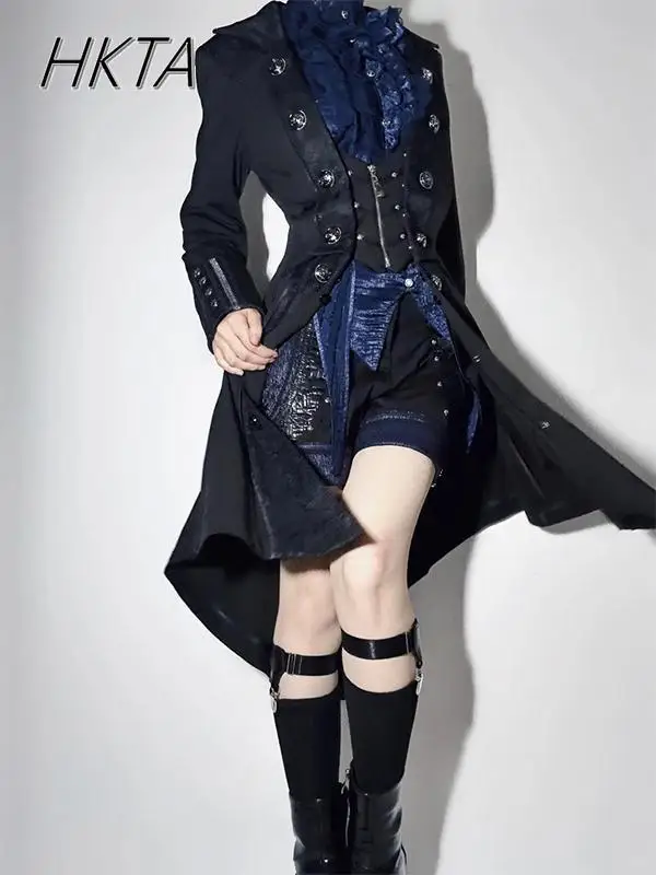 High Sense 2025 Spring New Y2k Trench Coat Dark Goth Robe Lolita Long Coats Lolita High Street Men and Women's Jacket Clothing
