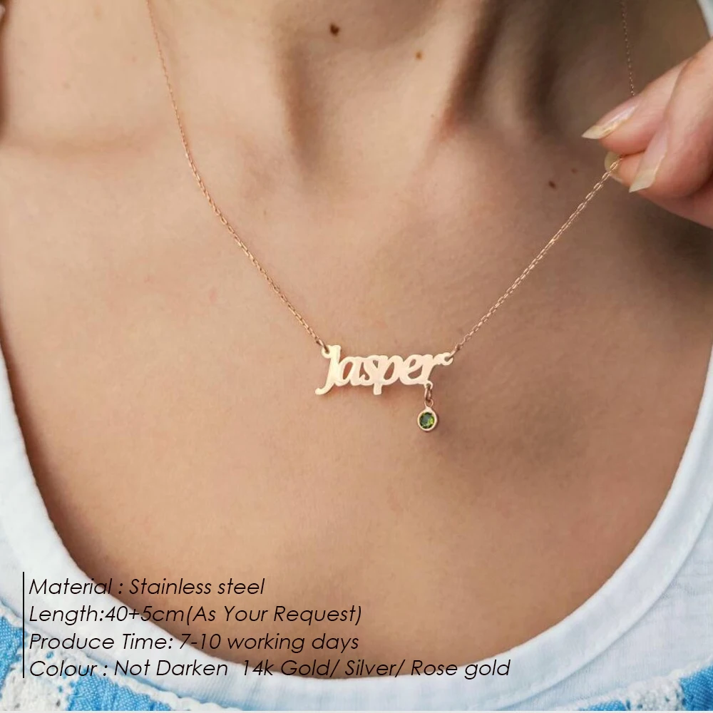 SUNIBI Stainless Steel Jewelry Birthstone Pendant Necklace Name Custom Personalized Design Name Necklace Ladies Handmade Jewelry