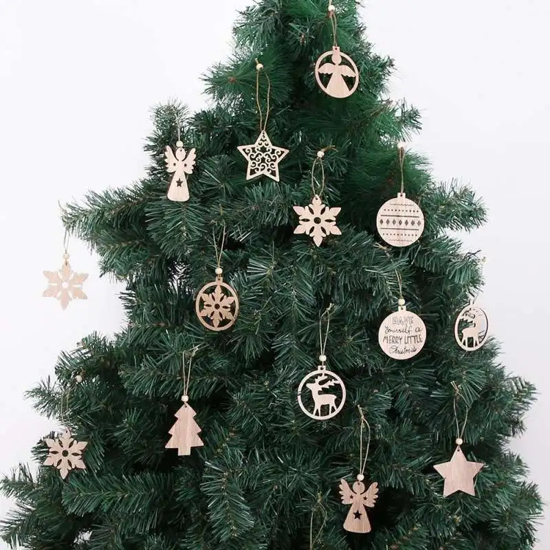 12 قطعة المعلقات الخشبية عيد الميلاد قدس ستار/ملاك/شجرة الحلي المنزل شجرة عيد الميلاد معلقة الديكور السنة الجديدة الاطفال هدية DIY بها بنفسك