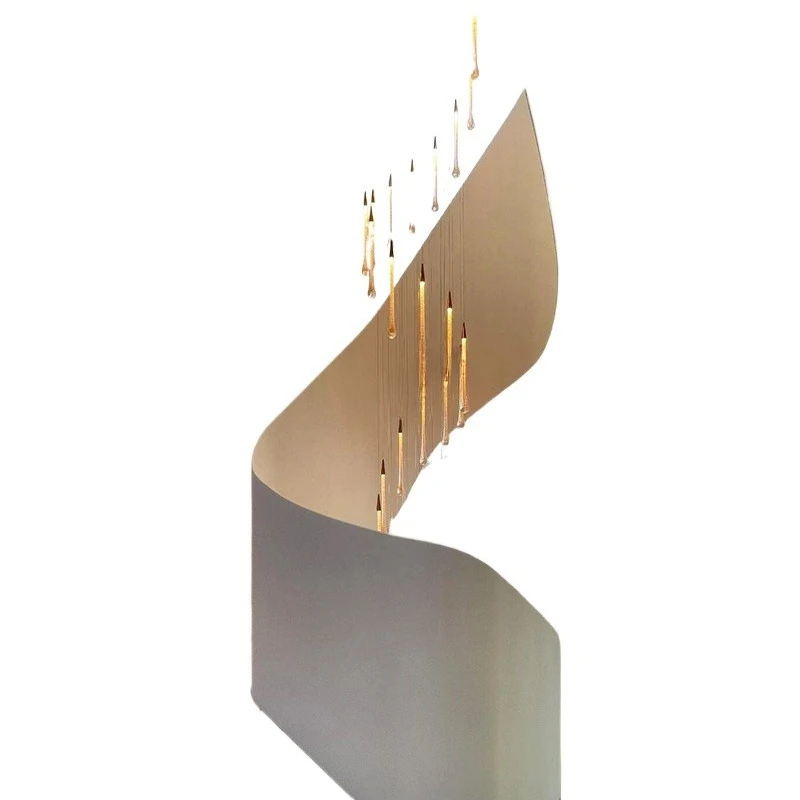 

2025 new Italian villa revolving staircase light luxury duplex loft long chandelier