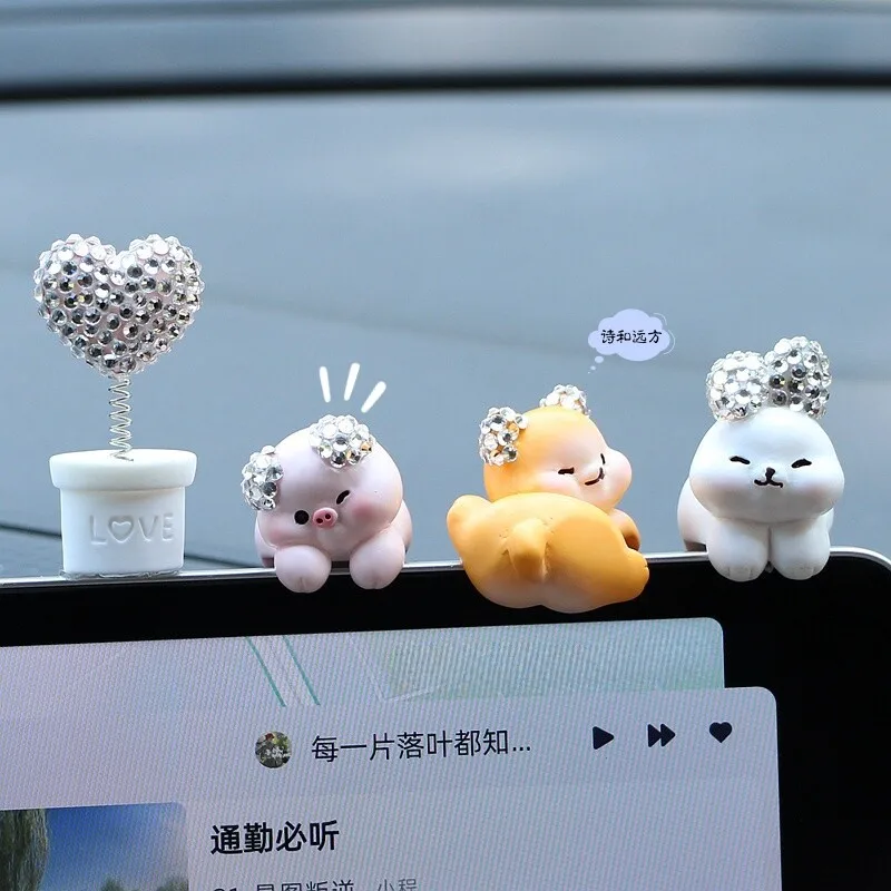 ヒーリングスタイルぬいぐるみボブルヘッド車のダッシュボード飾りセンターコンソール＆ディスプレイ画面用愛らしい自動車インテリア装飾jt40