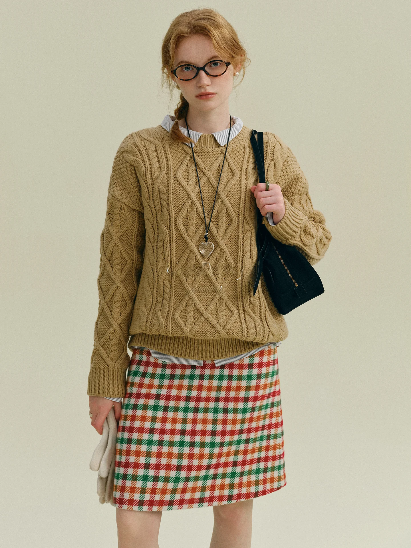 

Rina Berry Wool Yarn Thi Knitted Twist Top Vintage Color Milk Brown Versatile Basic Knitwear Casual Sle Long Sve...