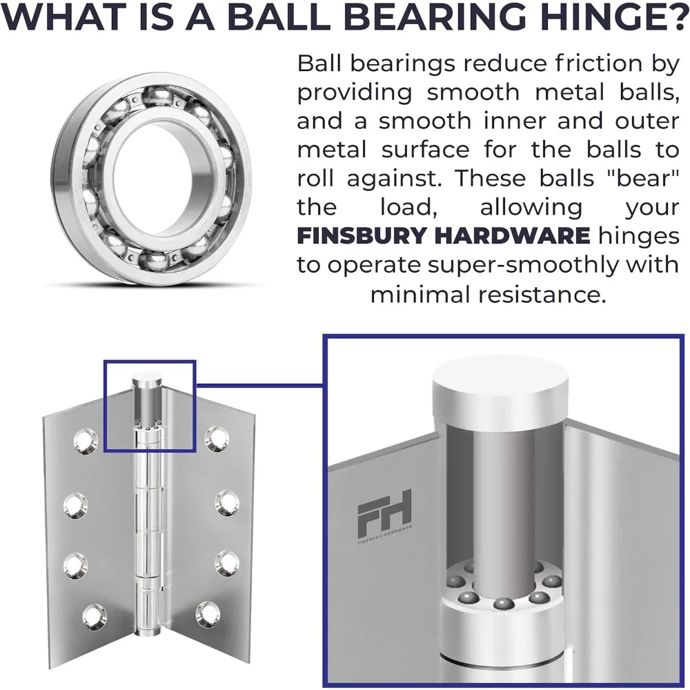 頑丈な真鍮製ボールベアリングヒンジ、4x4インチ、6個セット、磨きピューター仕上げ、長持ちするドア金具