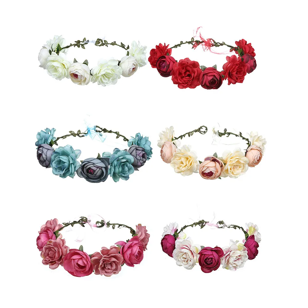 8 Color Fashion Woman Flower Wedding Party Hair Wreath Garland Girls Cloth Flower Headband Red Hair Accessories