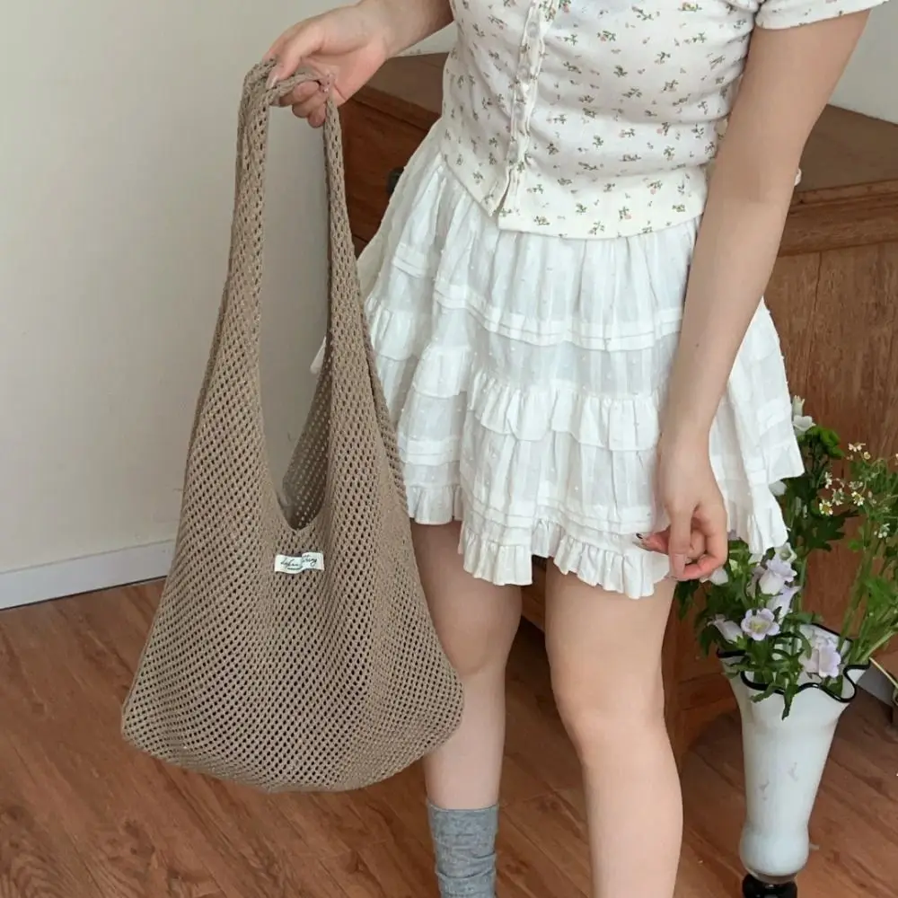 

Portable Shoulder Bag Knitted Bag Hollowed Out Large Capacity Weave Bag Storage Bag Handbag Beach Bag Outdoor