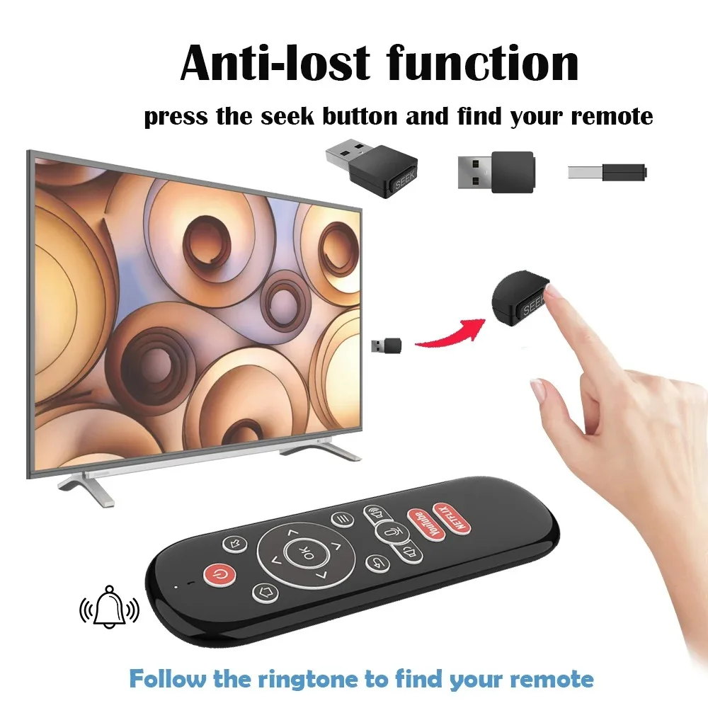 W1 PLUS Wireless Air Mouse Keyboard Mini 2.4G Backlit 6-Axis Gyro IR Learning Anti-loss Voice Remote Control for Android TV Box