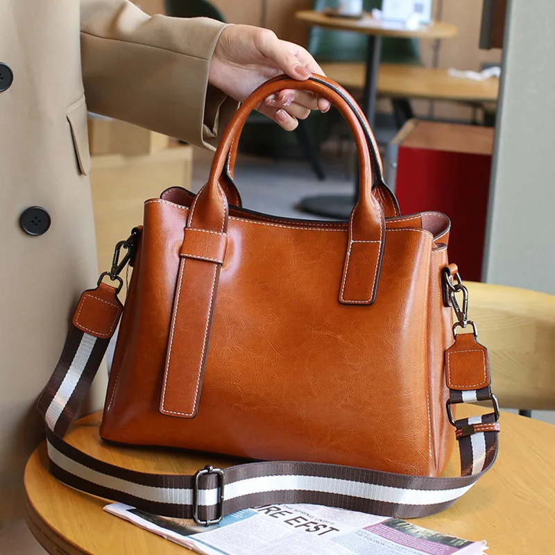 

GPR 100% Genuine Cowhide Leather Handbag Women Fashion Tote Bags Retro Ladies Shoulder Bags Large Capacity Female Sling Bags