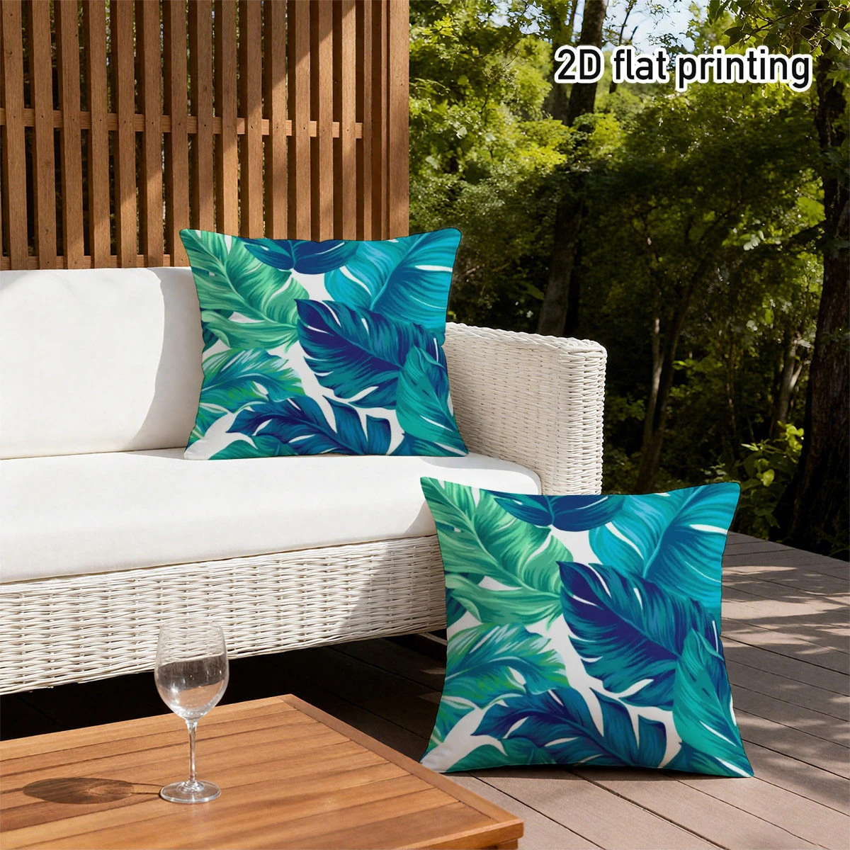 2pc Tropical Palm Leaf Throw Pillow Covers Set of 2, 2D Flat Printed Outdoor Decorative Cushion Cases for Patio Porch
