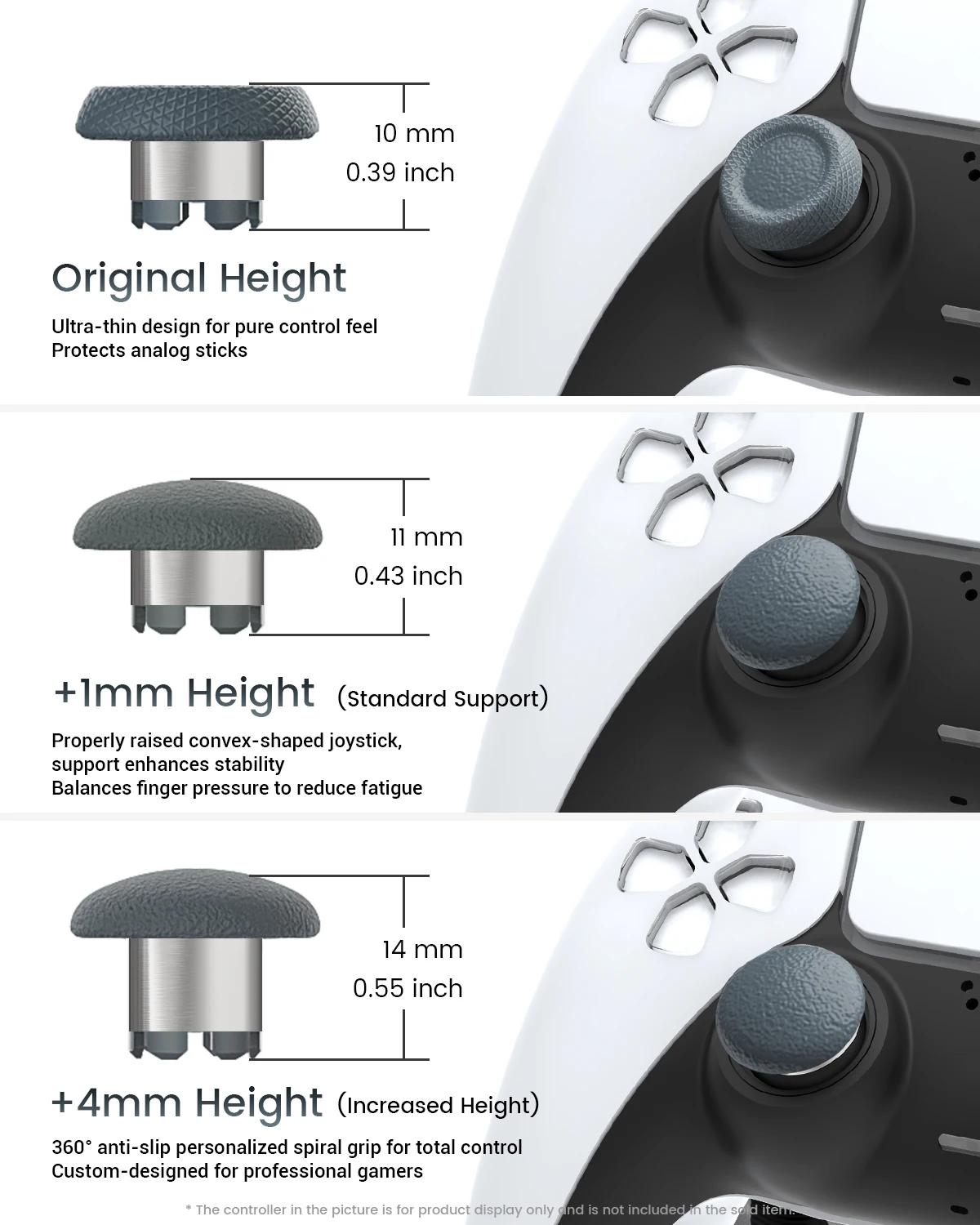 Zmodyfikowana wersja z metalowym pierścieniem na joysticku, odpowiednia dla kontrolerów PS5/PS4/SWITCH PRO/XBOX, miękka gumowa nakładka i podstawa joysticka. — zdjęcie produktu 2