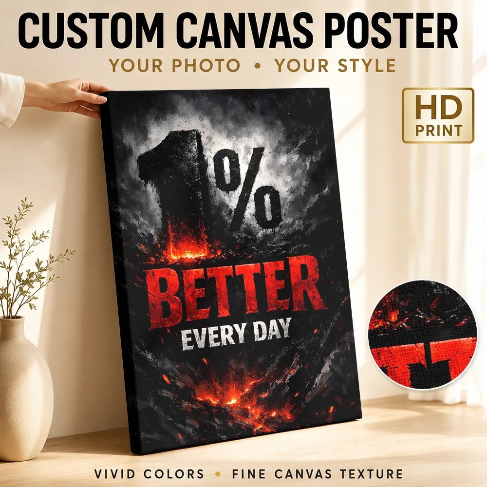 1% Better Every Day Motivational Art Canvas Print Poster Personalized Photo Motivational Typography Wall Art for Bedroom Decor