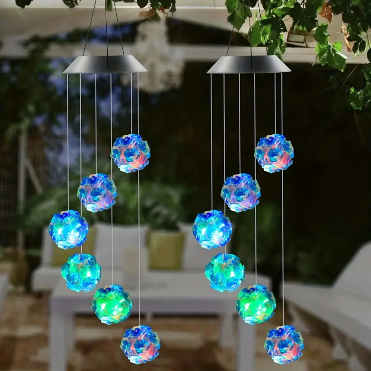 1szt Solar Blue Laser Disco Ball Wind Chime Lights Solar Powered 6 LED Wodoodporna zewnętrzna lampa dekoracyjna do wystroju ogrodu domowego — zdjęcie 3