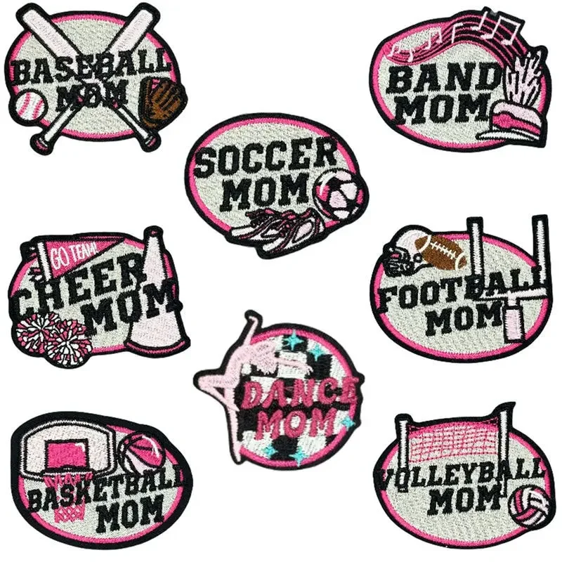 English Letters Ball Sports Dance Mom Iron-on Sew Embroidery Badge Patches DIY T-shirt Hat Backpack Clothing Appliques Sticker