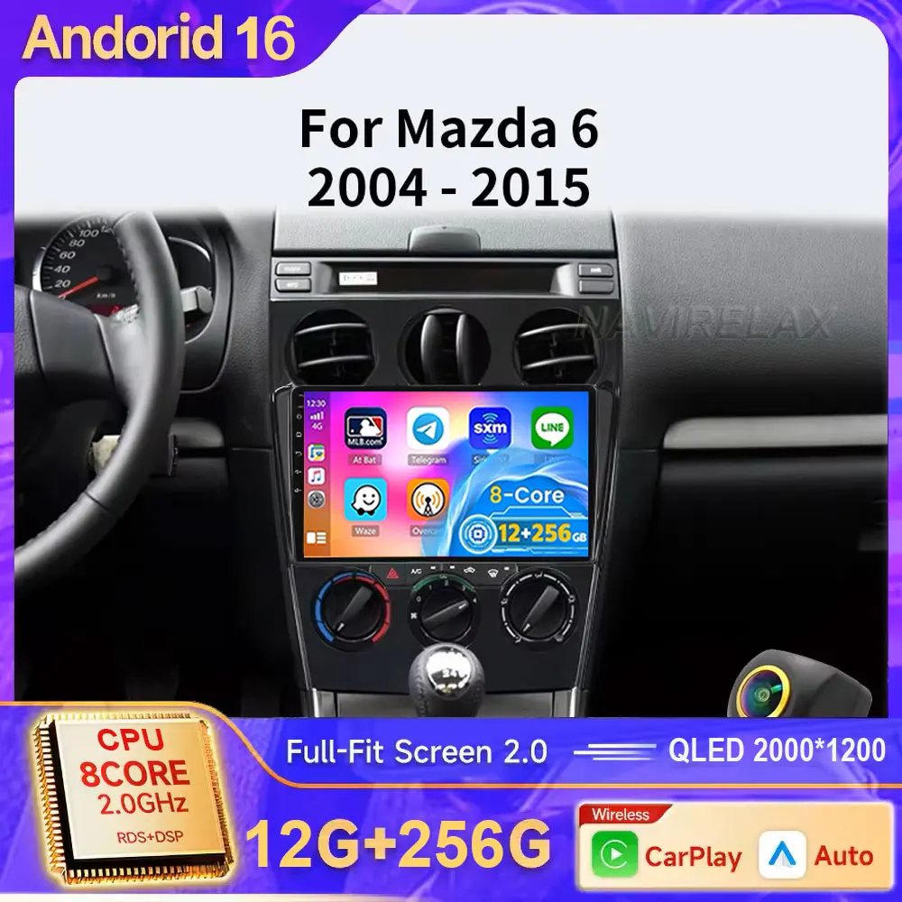 CarPlay Android 16 Auto Car Radio for Mazda 6 Atenza 2004-2015 Navigation Bluetooth Player Car Entertainment System