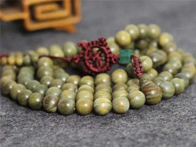 BRO624 Natural Green Sandalwood Beads Necklace 15mm for Man Buddhist 108 Beads Meditation Prayer Malas Rosary Fragrant Verawood