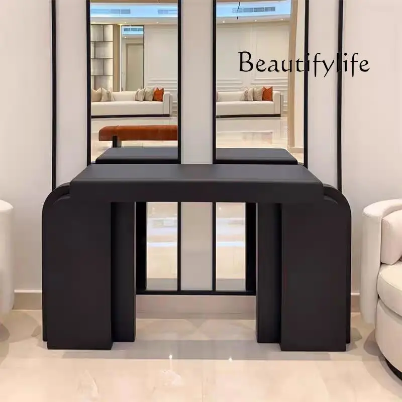 

Medieval style solid wood entrance table, household designer style, creative black against the wall, simple entry plan