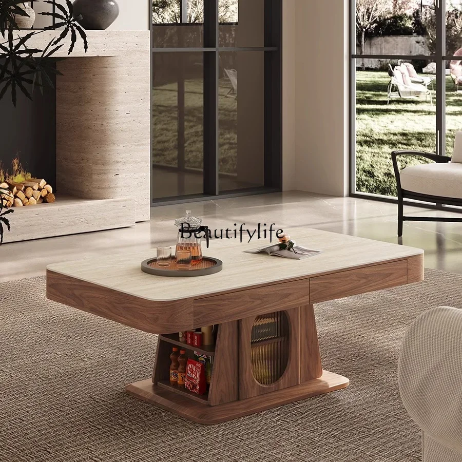

LJY*Solid wood rock slab can lift coffee table dining table dual-purpose integrated