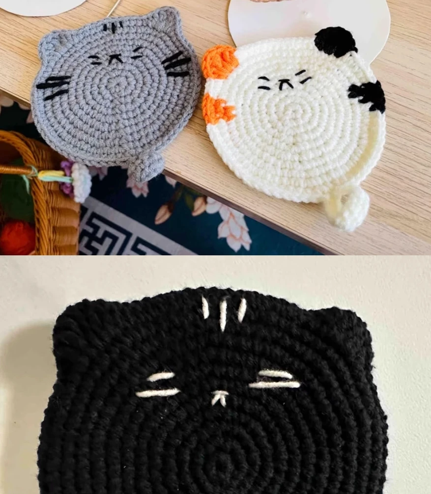 Posavasos de ganchillo hecho a mano para gatitos, paquete de material para tejer lana, regalo creativo de ganchillo, posavasos de agua aislado