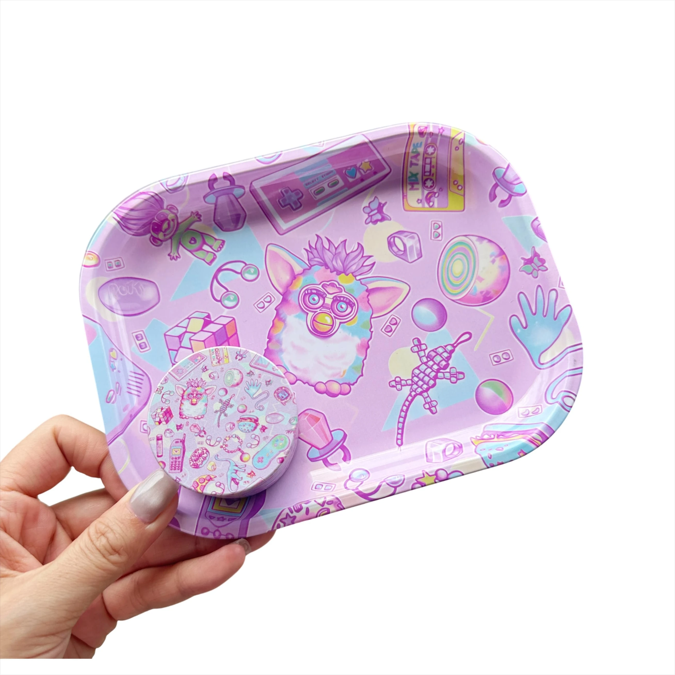 2 Pieces Cute Elf Cartoon Metal Rolling Tray and Herb Grinder Smoking Kit - Image 2