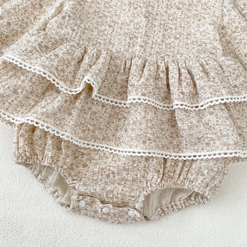 Autumn new baby clothing, 0-3 year old female baby double lace skirt cotton yarn printed long sleeved jumpsuit