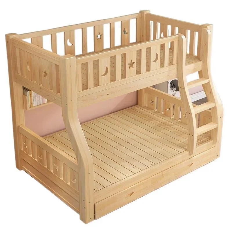 Solid Wood Bunk Bed Double Layer High Low Sleeping Frame for Kids Adults Durable Two Tier Furniture for Bedroom
