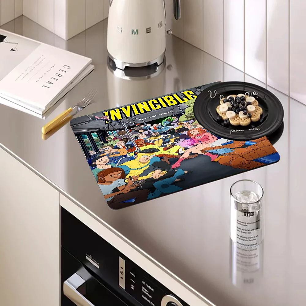 I-Invincible Cartoon Non-slip Fast Water Absorption Anti-scalding Imitation Tile Printing Coffee Machine Draining Pad