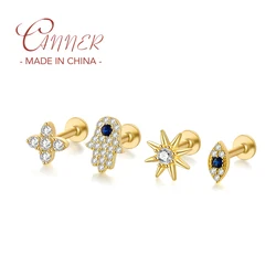 CANNER 925 Sterling Silver Piercing Earring Cubic Zirconia Eyes Snake Star Pendientes Plata 925 Cartilage Stud Earrings 1pcs