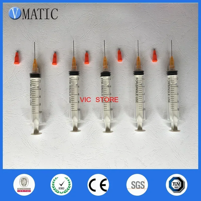 Free Shipping SGS Test Passed 1 Inch 23G Te Premier Dispensing Needles With 10cc/ml Plastic Syringe & Stopper 5 Pcs