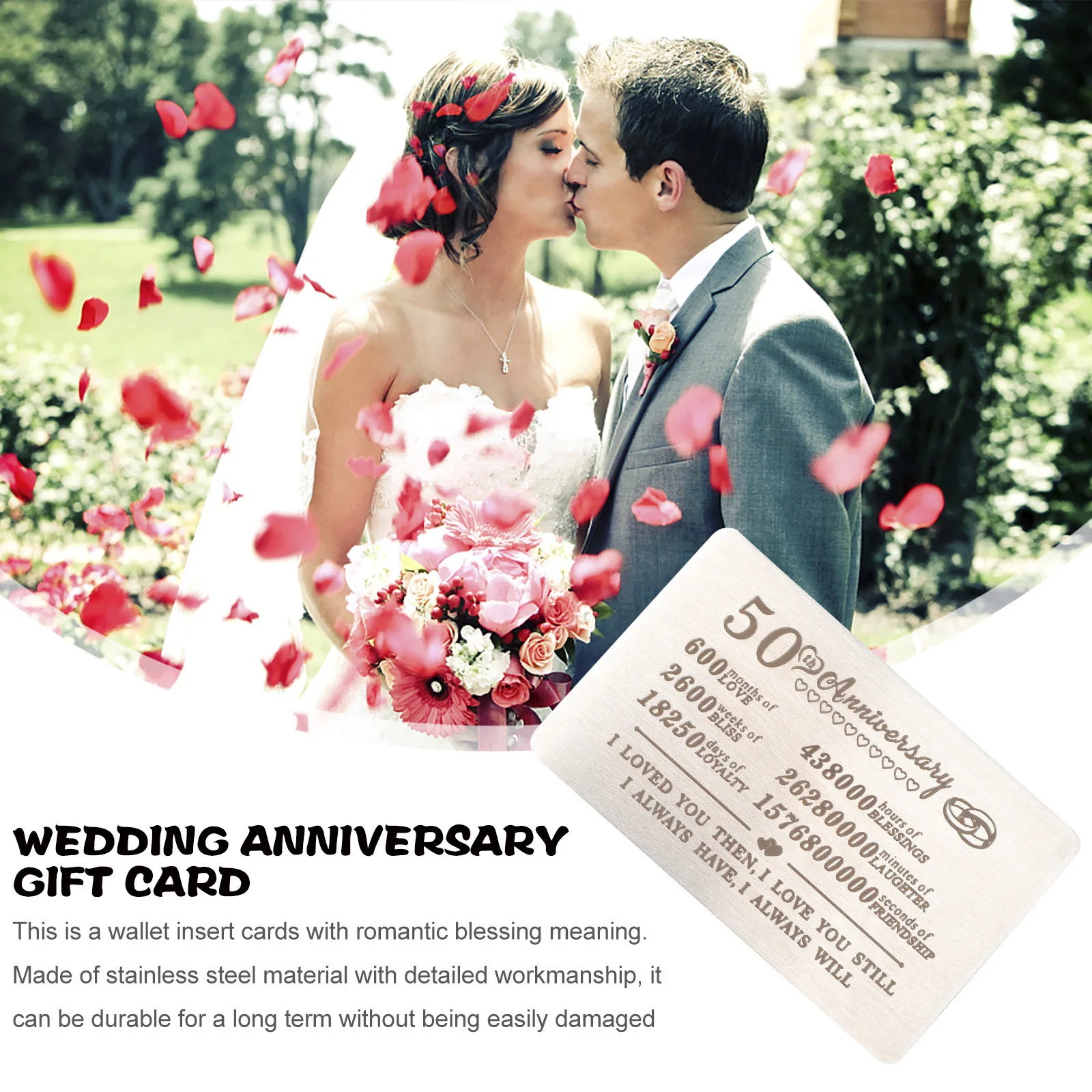

2 шт., юбилейный кошелек из нержавеющей стали, вставные карты, романтическое благословение, гравированные карты для мужа, жены