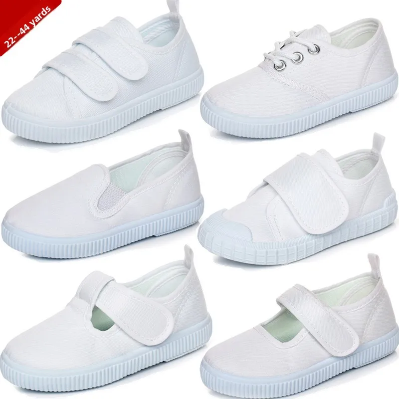

Детская студенческая белая тканевая обувь, парусиновая обувь для мальчиков, школьная белая обувь для детского сада, шнурки для девочек, нейтральные однотонные туфли на липучке
